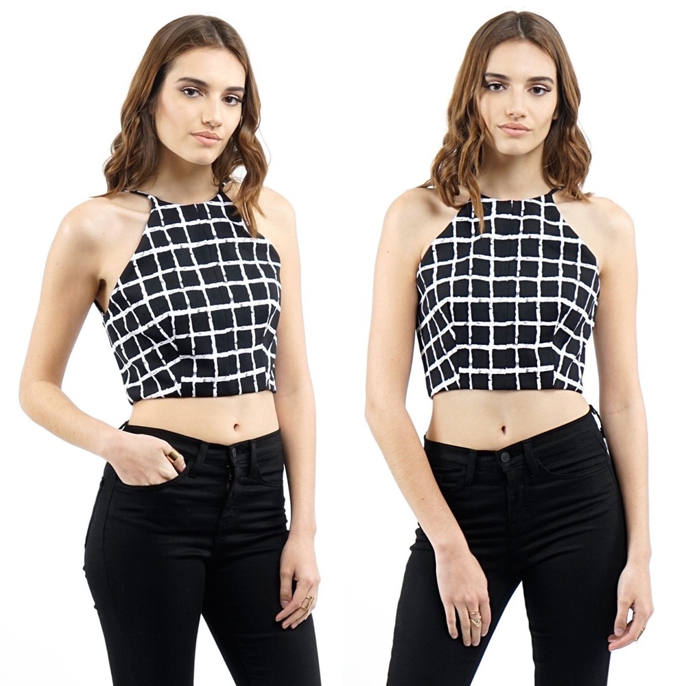 Halter Print Grid Crop Top